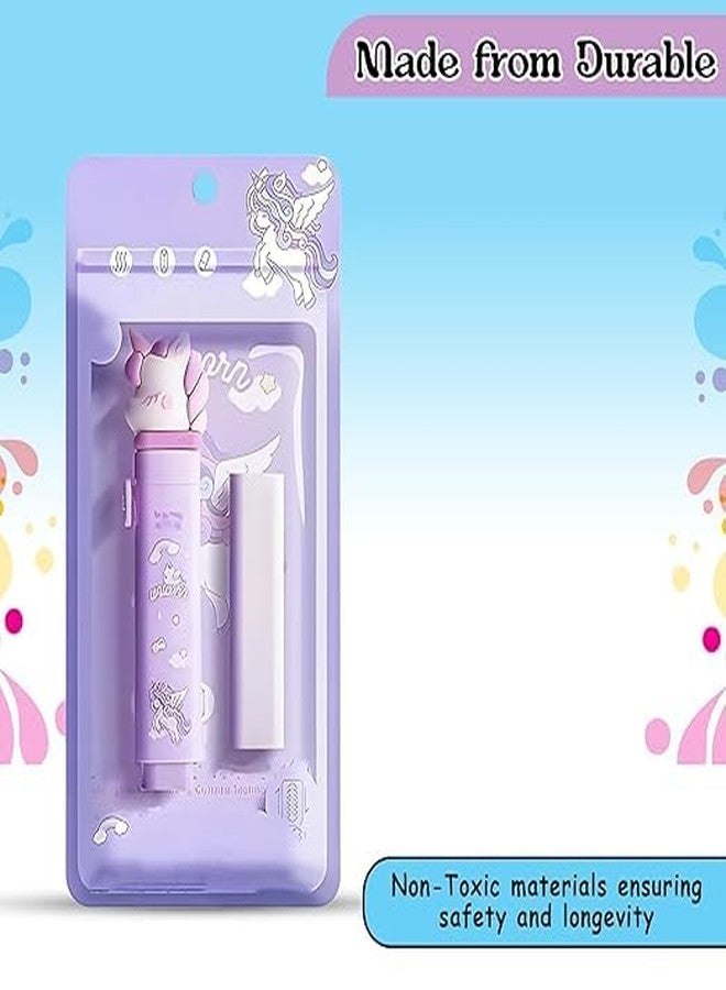 Krishope Cartoon Shaped Cute Erasers Push Pull Design Retractable Erasers Pastel Aesthetic Pencil Eraser Cute Rubber for Kids Students School Office Stationery (Unicorn Purple) - Image 2